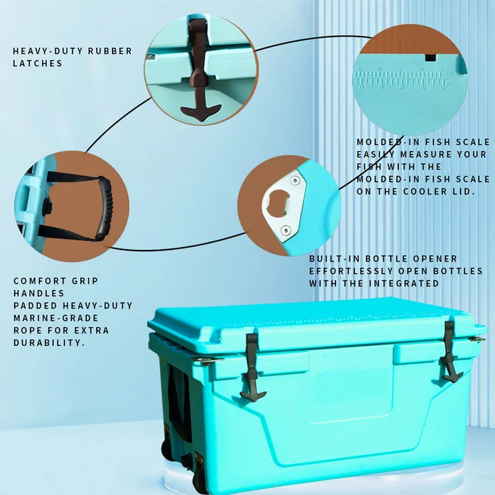 Heavy-Duty Cooler, 65 Quart, 5-Day Ice Retention, Turquoise Blue