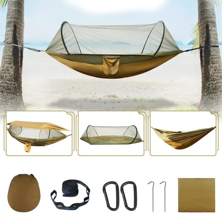 Camping Hammock, 4 in 1 Portable Hammock Tent, 2 Person Pop-up Hammock with Mosquito Net & Sunshade Cloth & Tree Straps, 550lbs Max Load Heavy Duty Tree Hammock for Outdoor Camping