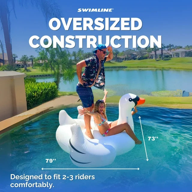Swimline Giant Swan Inflatable Ride-On Swimming Pool Raft Float, White