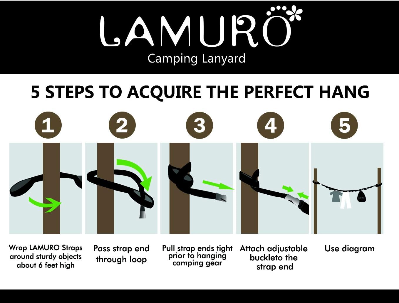 Campsite Storage Strap with 19 Separated Loops for Hanging Camping Equipment, Gear and Supplies