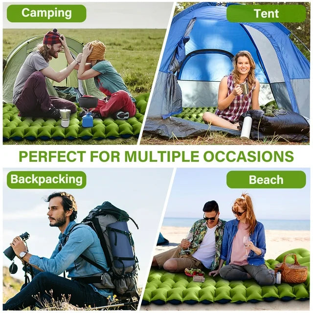 Double Camping Sleeping Pad, 4" Extra-Thick For 2 Person with Pillow Inflatable Mat