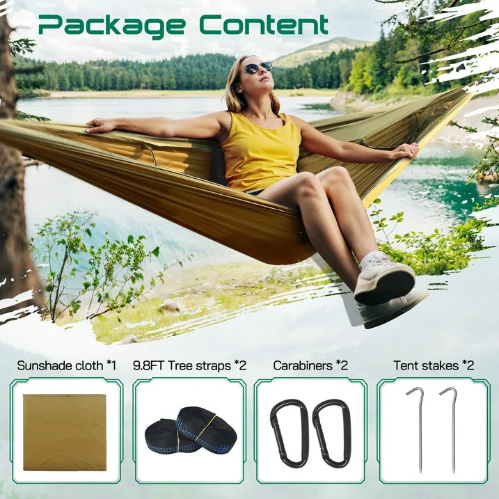 Camping Hammock, 4 in 1 Portable Hammock Tent, 2 Person Pop-up Hammock with Mosquito Net & Sunshade Cloth & Tree Straps, 550lbs Max Load Heavy Duty Tree Hammock for Outdoor Camping