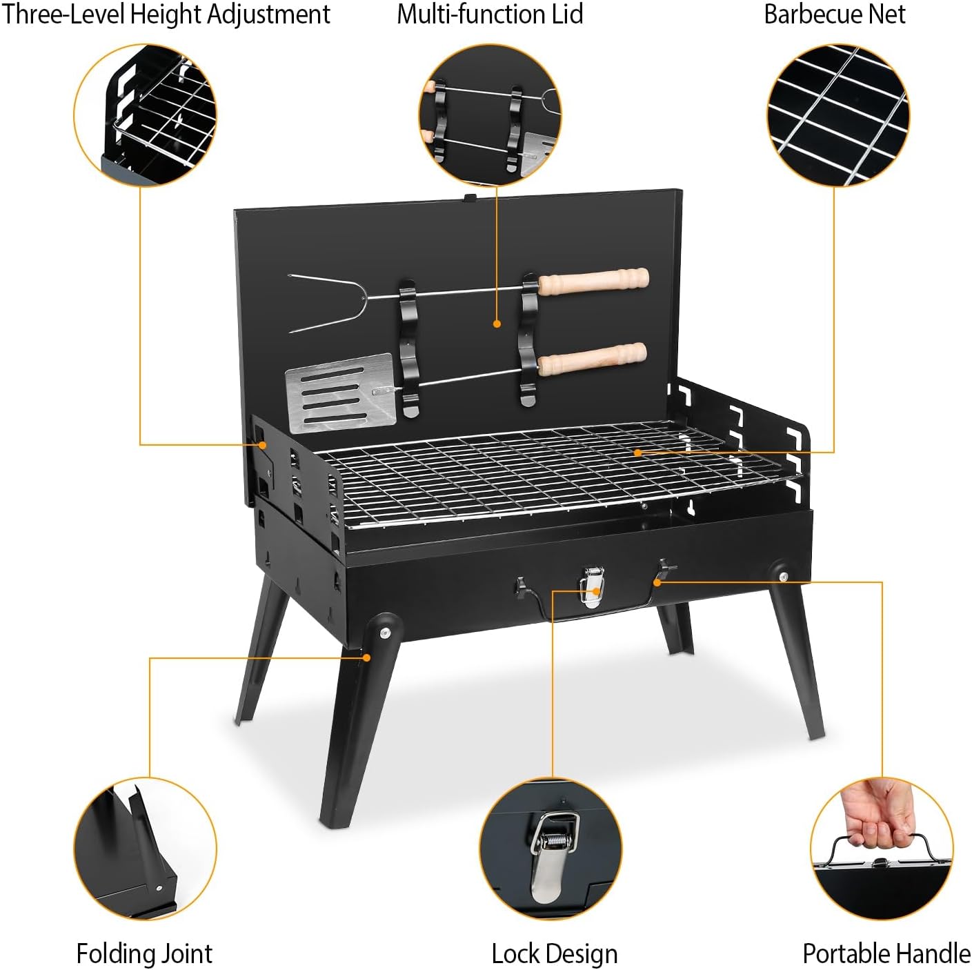 Portable Charcoal Grill,Barbecue Grill Barbecue Grill Tools,Foldable BBQ Suitcase Grill Shelf For Outdoor Camping Picnics Garden Party Grilling,16.7x10x17.7in