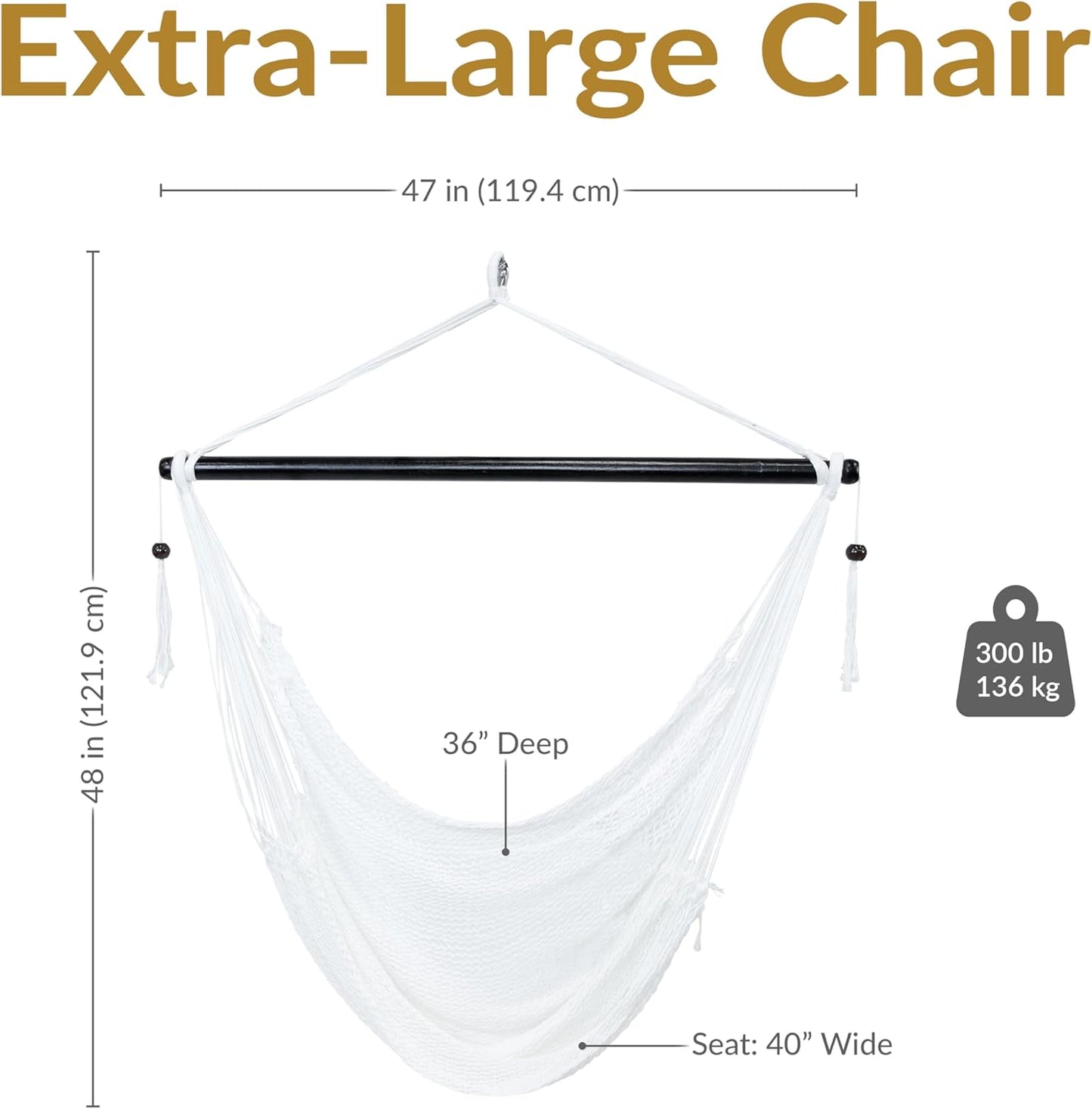 Outdoor Hammock Chair Swing - Hanging Hammock Swing - Hanging Reading Chair - Soft-Spun Polyester Rope