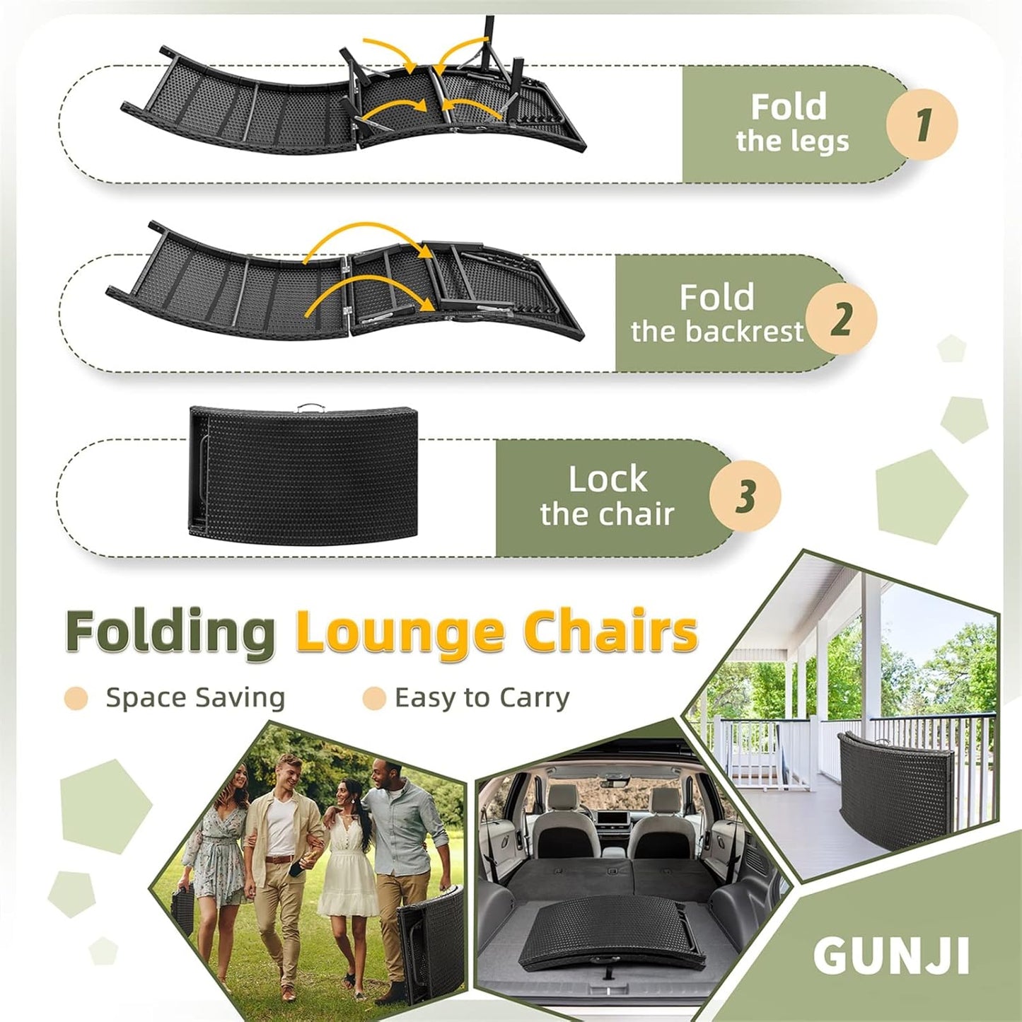 Lounge Chairs for Outside 3 Pieces Patio Adjustable Chaise Lounge Outdoor Wicker Lounge Chairs Set of 2 with Table Folding Chaise Lounger for Poolside, Deck, Lawn