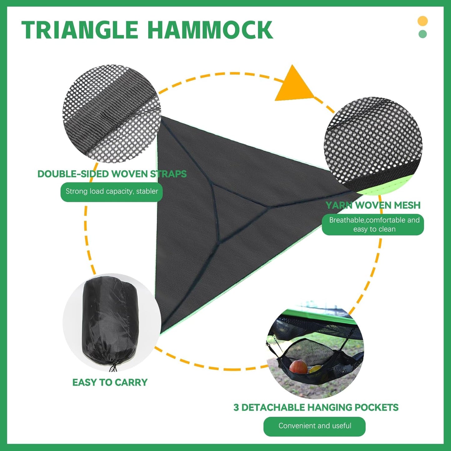Triangle Hammock, Camping Hammock Max 500 lbs for 2-4 Person, Large Hamacas Adultos with 3 Webbing Straps, Outdoor Hamacas(Triangle,13ft)