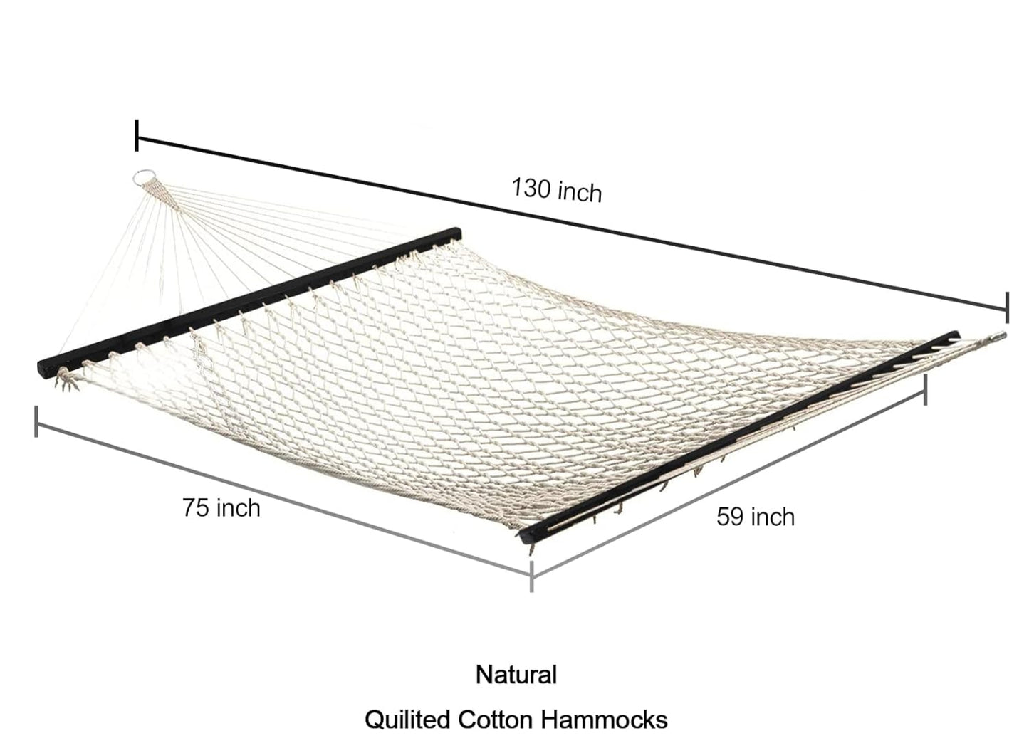 Double Rope Hammocks, Traditional Hand Woven Cotton Hammock with Hardwood Spreader Bar and Carrying Case for Outdoor, Indoor for Two Person, 450lb Weight Capacity