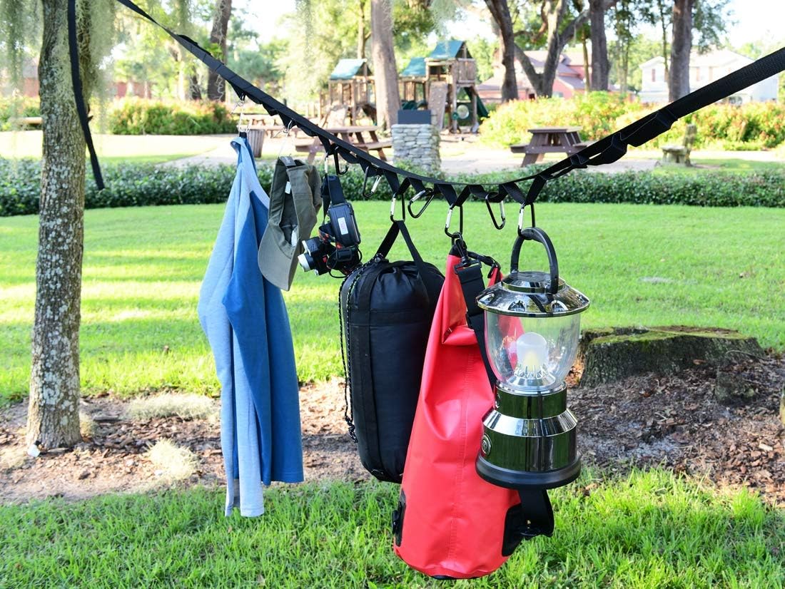Campsite Storage Strap with 19 Separated Loops for Hanging Camping Equipment, Gear and Supplies