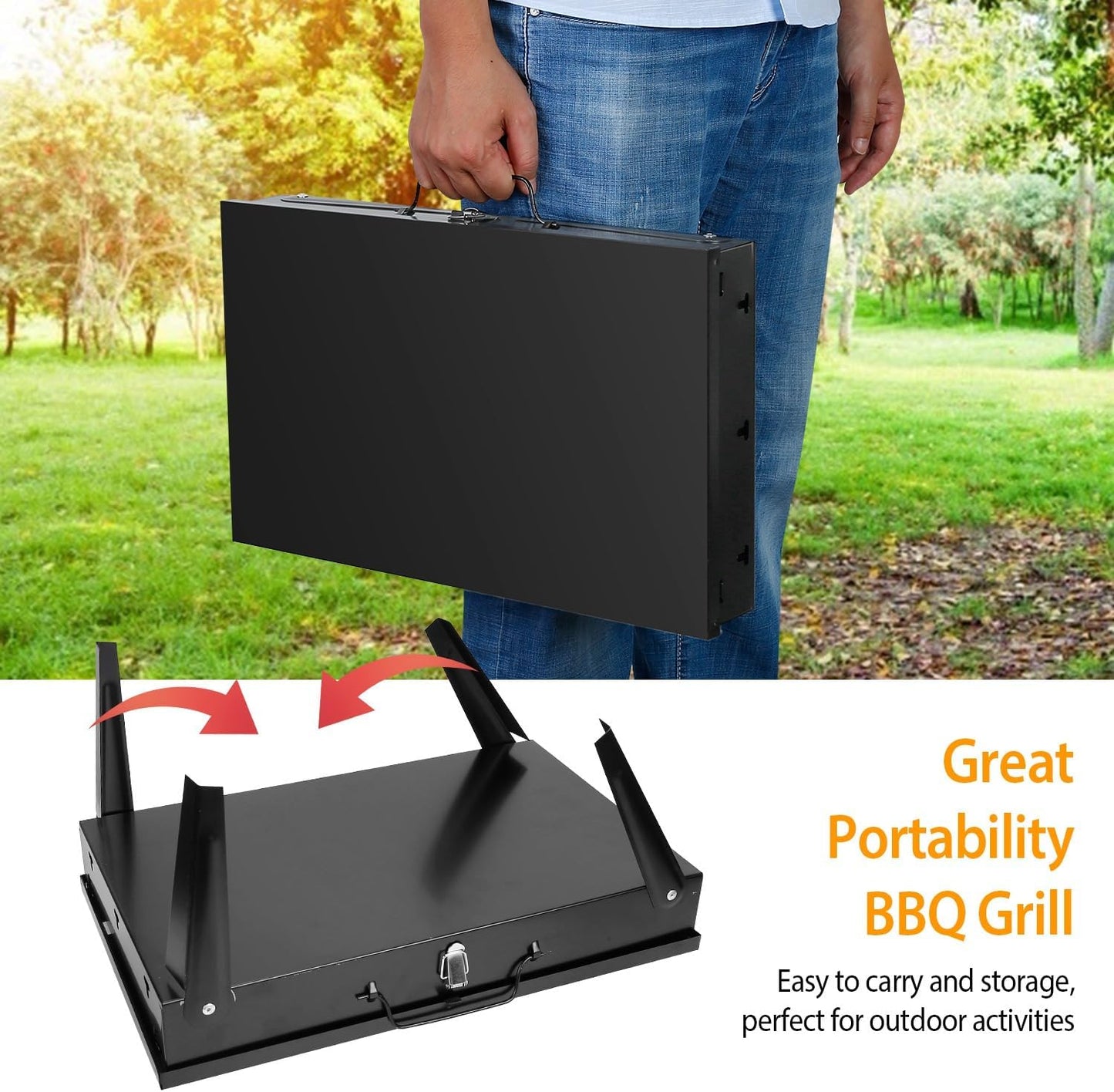 Portable Charcoal Grill,Barbecue Grill Barbecue Grill Tools,Foldable BBQ Suitcase Grill Shelf For Outdoor Camping Picnics Garden Party Grilling,16.7x10x17.7in