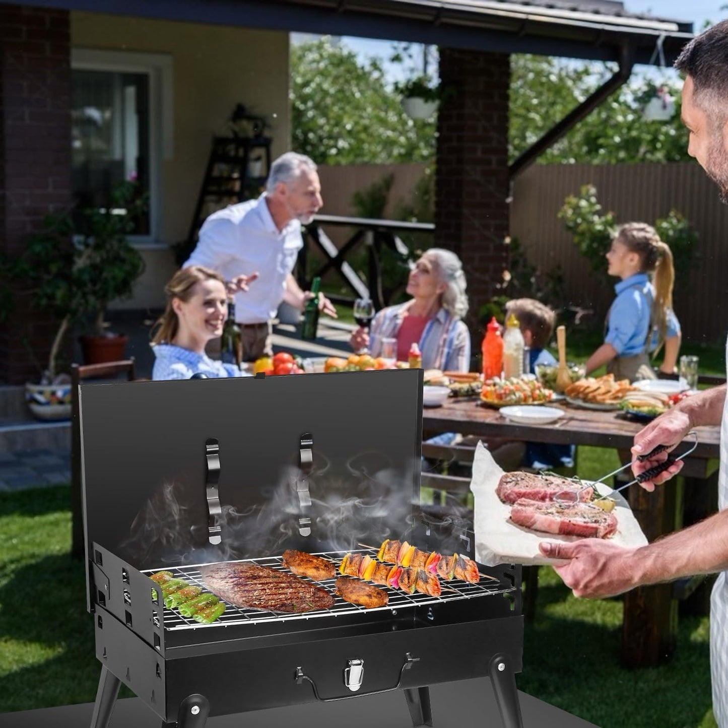 Portable Charcoal Grill,Barbecue Grill Barbecue Grill Tools,Foldable BBQ Suitcase Grill Shelf For Outdoor Camping Picnics Garden Party Grilling,16.7x10x17.7in