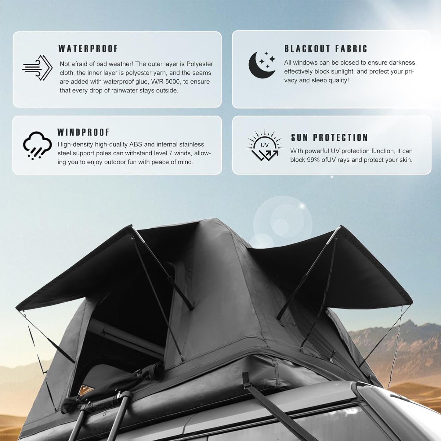 Naturne Rooftop Tent Overland Water Camping Tent with Ladder Inflatable Waterproof Roof Top for SUV Jeep Bronco Off-Road Vehicle Soft Cover Multifunctional 2-3 Person