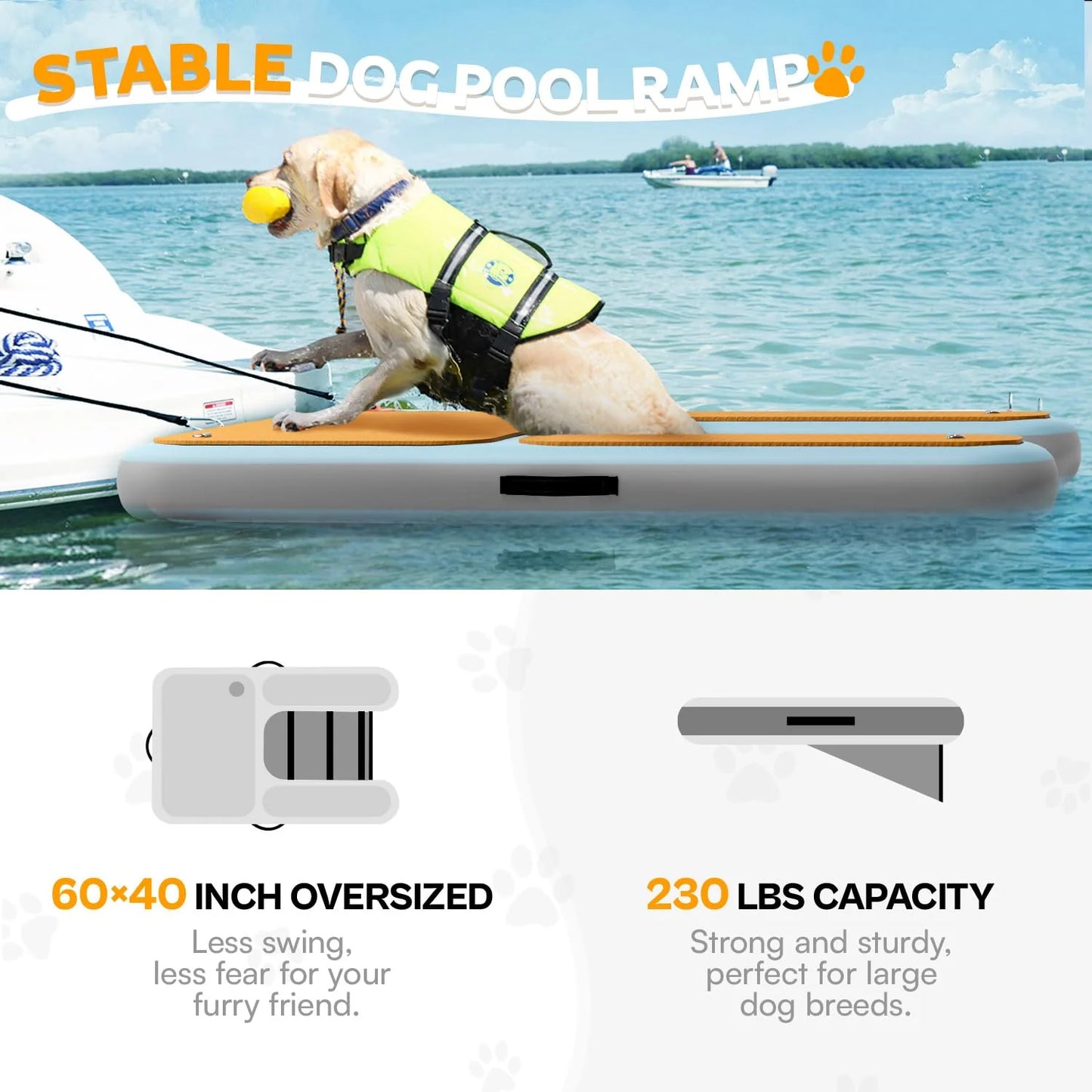 Inflatable Water Dock 60×40" Super Large Dog Pool Buoy Water Dock, Suitable For Dogs Weighing Up To 230 Pounds