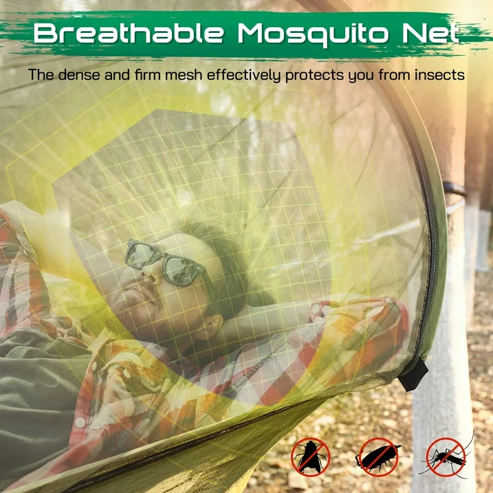 Camping Hammock, 4 in 1 Portable Hammock Tent, 2 Person Pop-up Hammock with Mosquito Net & Sunshade Cloth & Tree Straps, 550lbs Max Load Heavy Duty Tree Hammock for Outdoor Camping