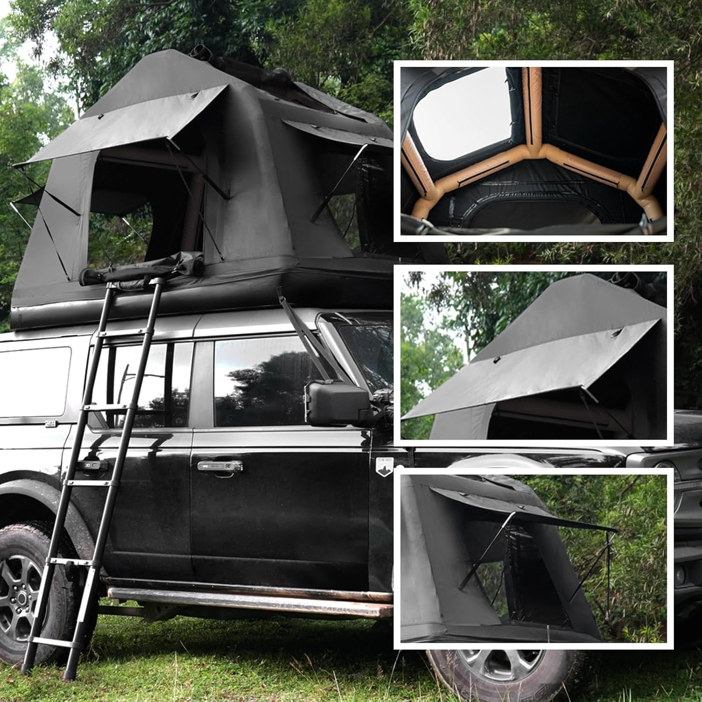 Naturne Rooftop Tent Overland Water Camping Tent with Ladder Inflatable Waterproof Roof Top for SUV Jeep Bronco Off-Road Vehicle Soft Cover Multifunctional 2-3 Person