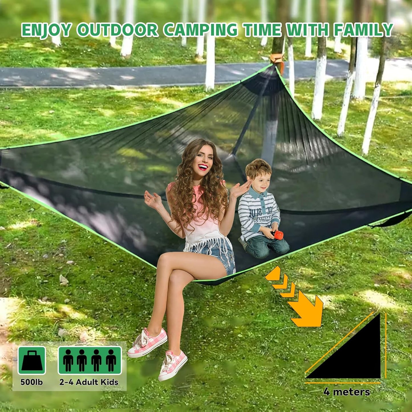 Triangle Hammock, Camping Hammock Max 500 lbs for 2-4 Person, Large Hamacas Adultos with 3 Webbing Straps, Outdoor Hamacas(Triangle,13ft)