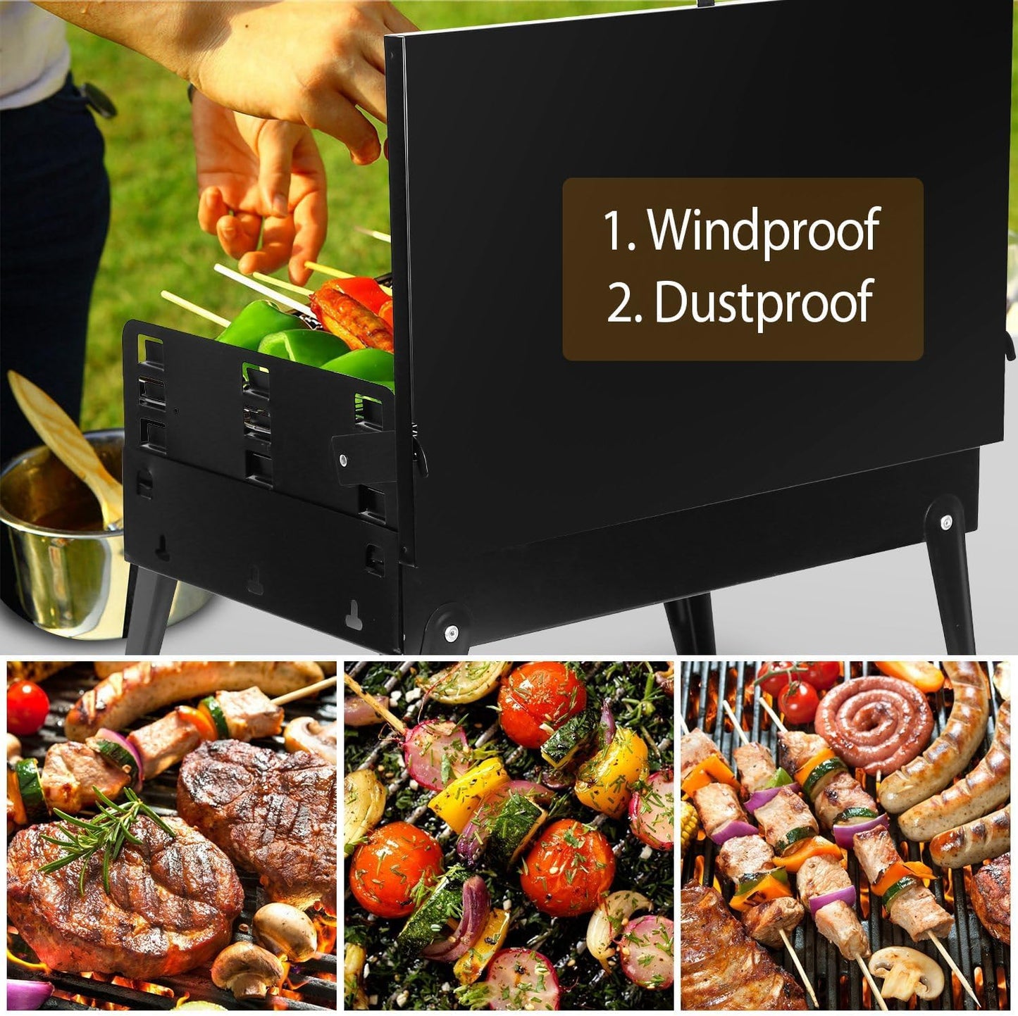 Portable Charcoal Grill,Barbecue Grill Barbecue Grill Tools,Foldable BBQ Suitcase Grill Shelf For Outdoor Camping Picnics Garden Party Grilling,16.7x10x17.7in