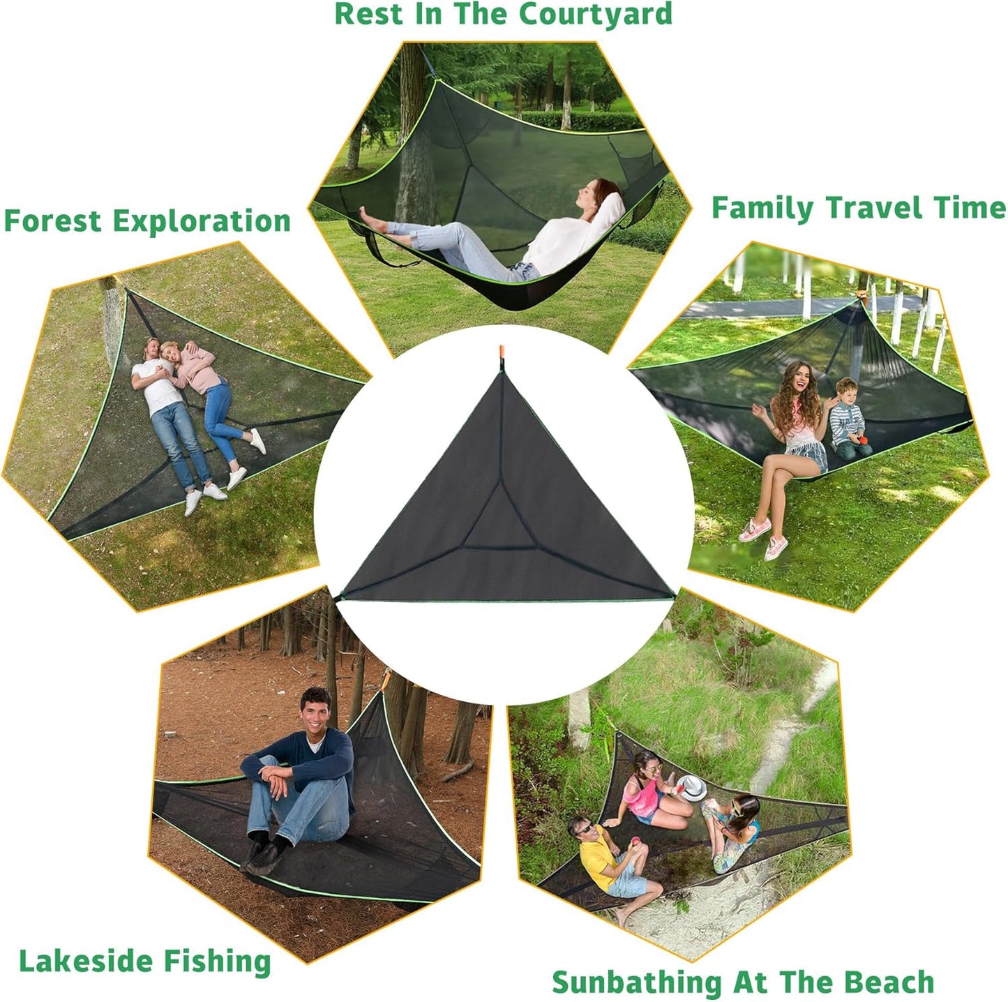Triangle Hammock, Camping Hammock Max 500 lbs for 2-4 Person, Large Hamacas Adultos with 3 Webbing Straps, Outdoor Hamacas(Triangle,13ft)