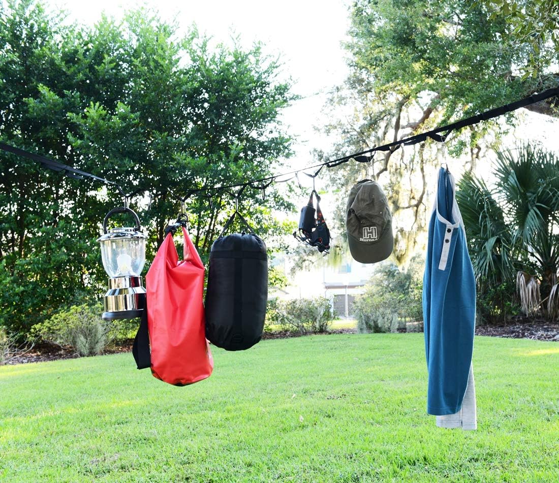 Campsite Storage Strap with 19 Separated Loops for Hanging Camping Equipment, Gear and Supplies