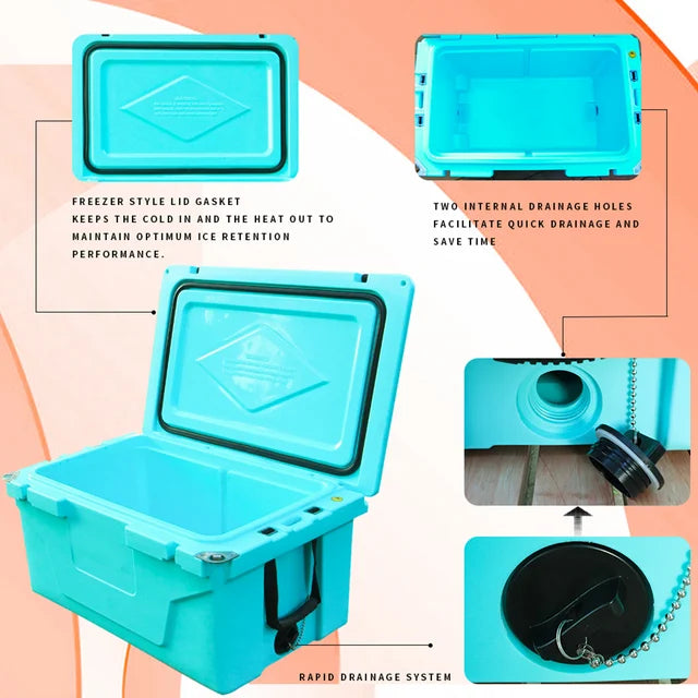 Heavy-Duty Cooler, 65 Quart, 5-Day Ice Retention, Turquoise Blue