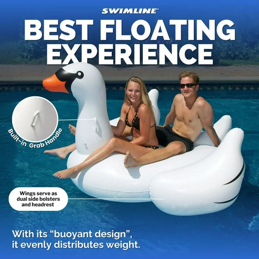 Swimline Giant Swan Inflatable Ride-On Swimming Pool Raft Float, White