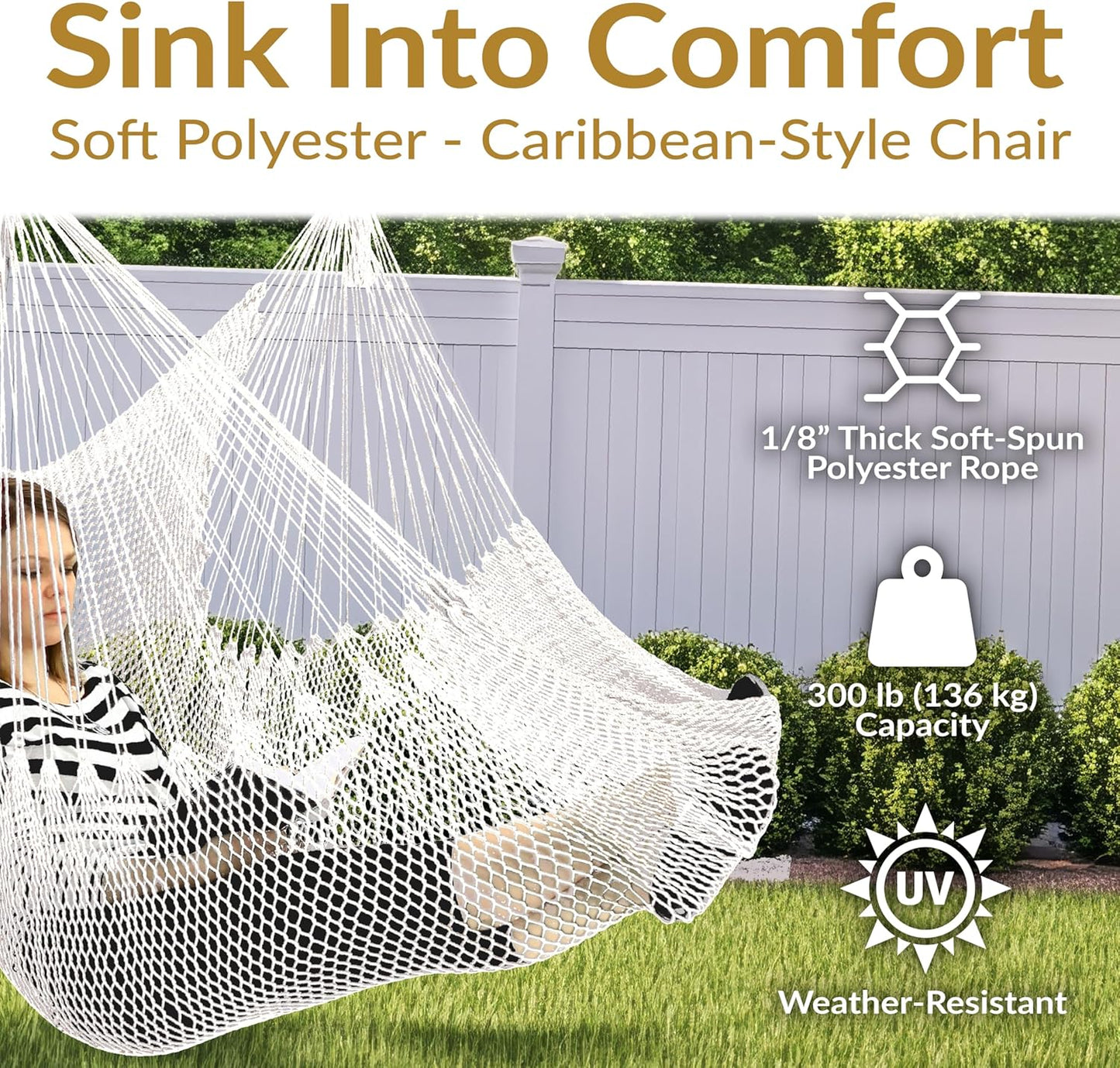 Outdoor Hammock Chair Swing - Hanging Hammock Swing - Hanging Reading Chair - Soft-Spun Polyester Rope