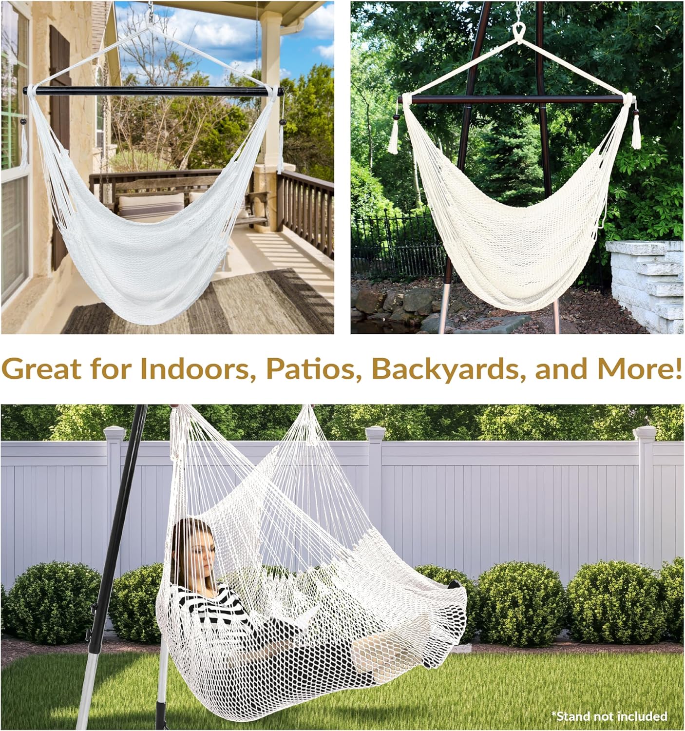 Outdoor Hammock Chair Swing - Hanging Hammock Swing - Hanging Reading Chair - Soft-Spun Polyester Rope