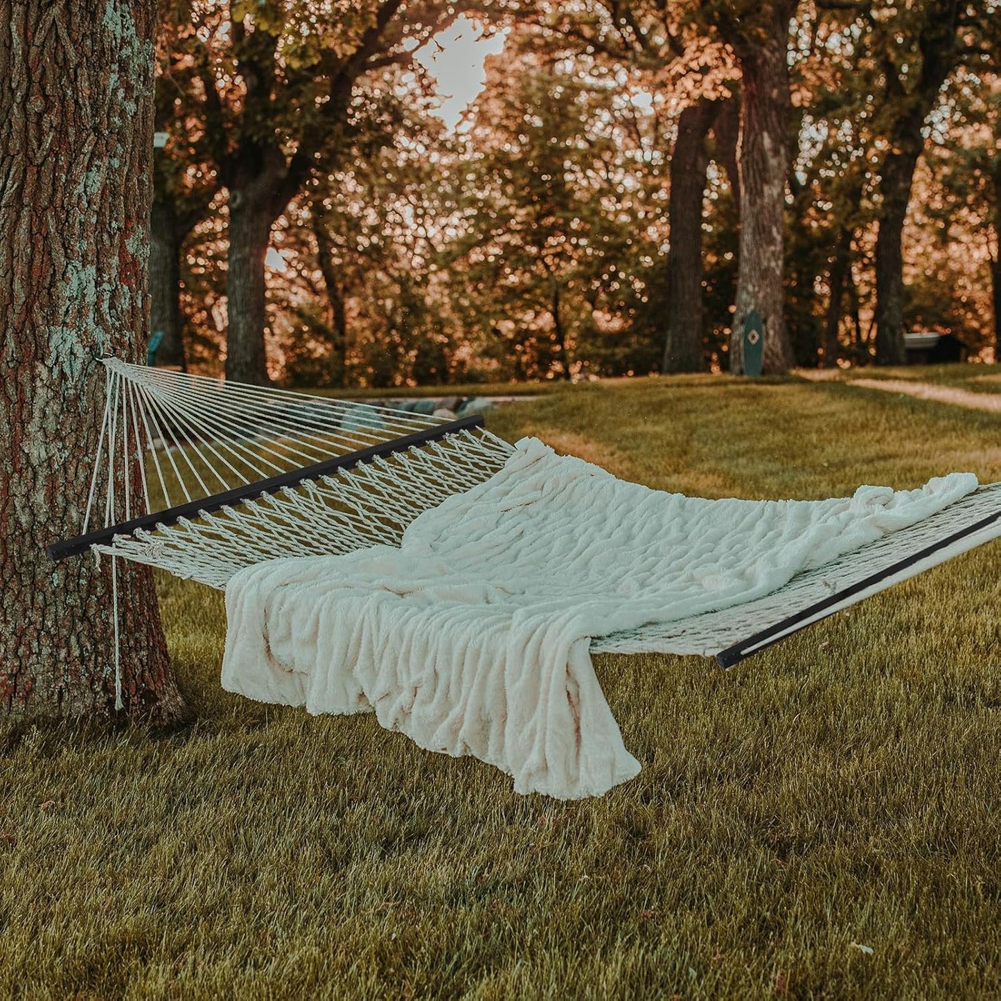 Double Rope Hammocks, Traditional Hand Woven Cotton Hammock with Hardwood Spreader Bar and Carrying Case for Outdoor, Indoor for Two Person, 450lb Weight Capacity
