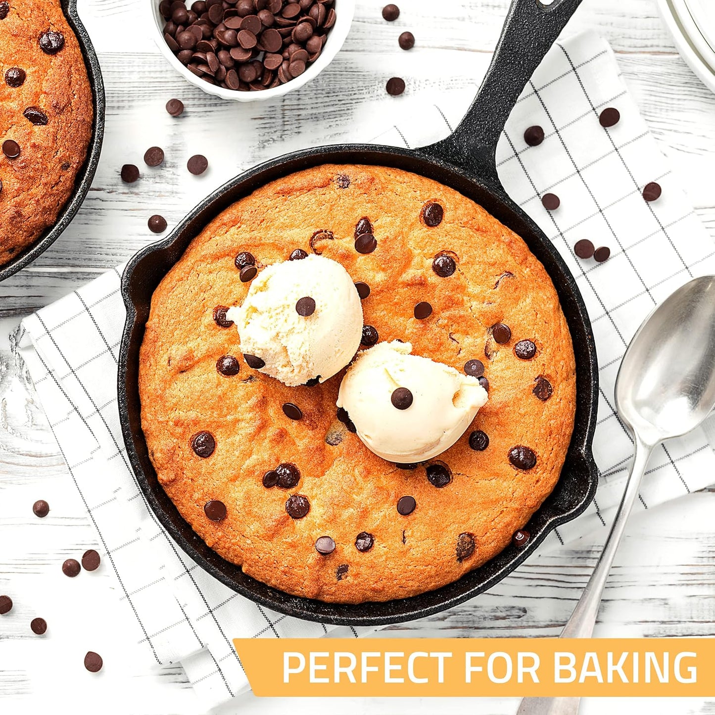 Cast iron Skillets 3 Piece Set, Chefs Pan, Pre Seasoned Cast iron Skillets, 6, 8 & 10 Inches, Easy Use in the Oven, Stove, Grill, or Campfire, Black