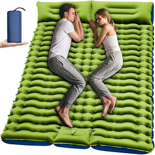 Double Camping Sleeping Pad, 4" Extra-Thick For 2 Person with Pillow Inflatable Mat