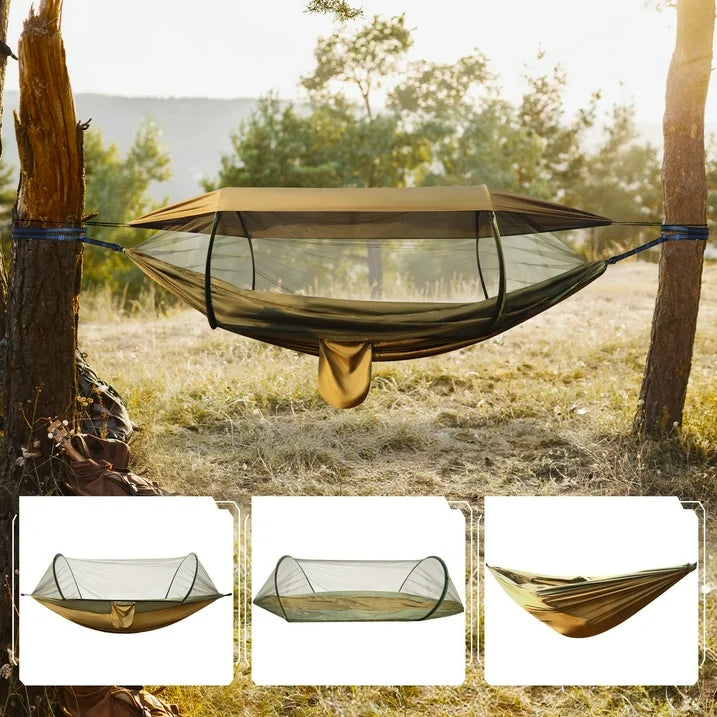 Camping Hammock, 4 in 1 Portable Hammock Tent, 2 Person Pop-up Hammock with Mosquito Net & Sunshade Cloth & Tree Straps, 550lbs Max Load Heavy Duty Tree Hammock for Outdoor Camping