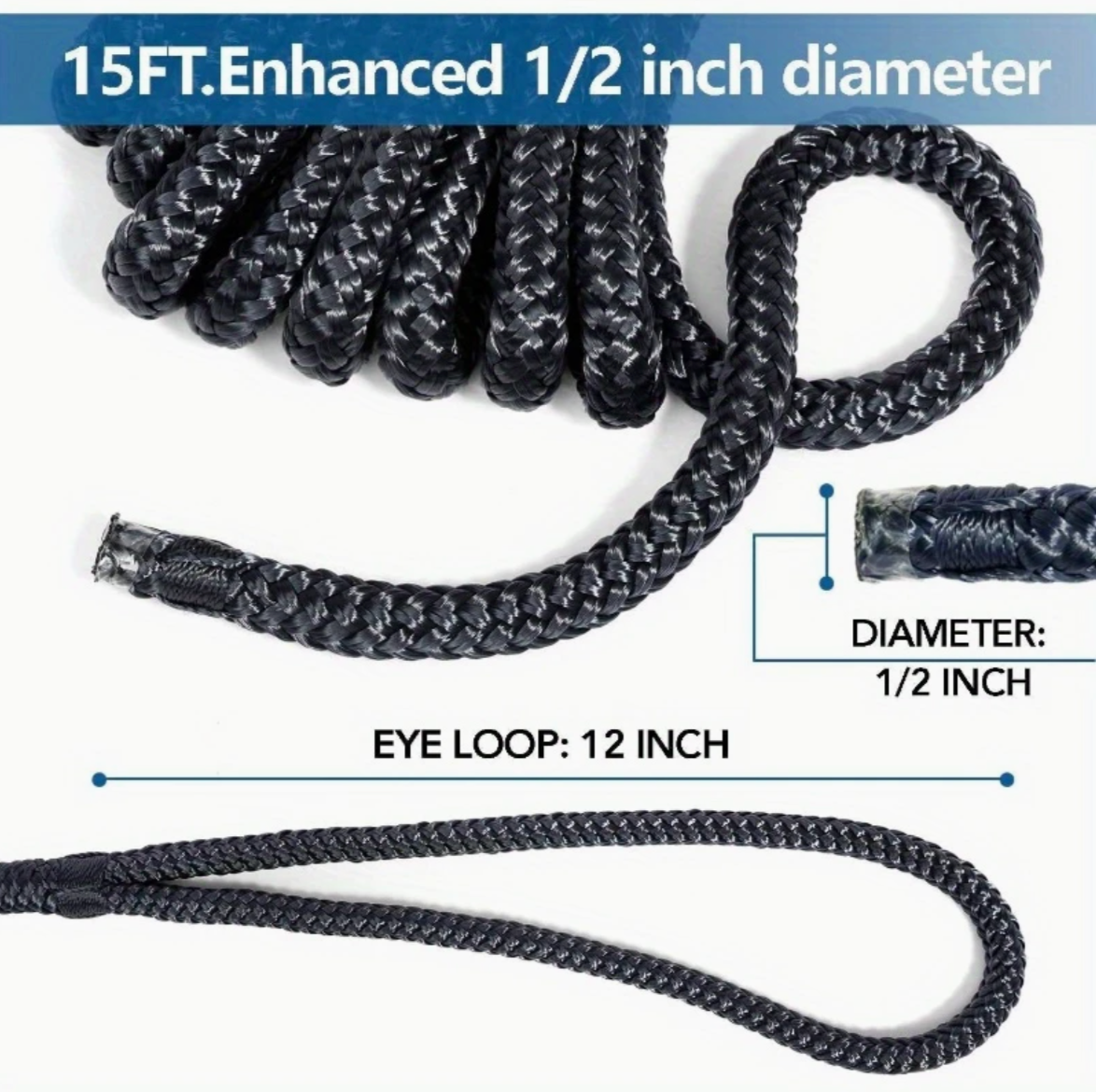 1/2" x 15' Double Braided Dock Line