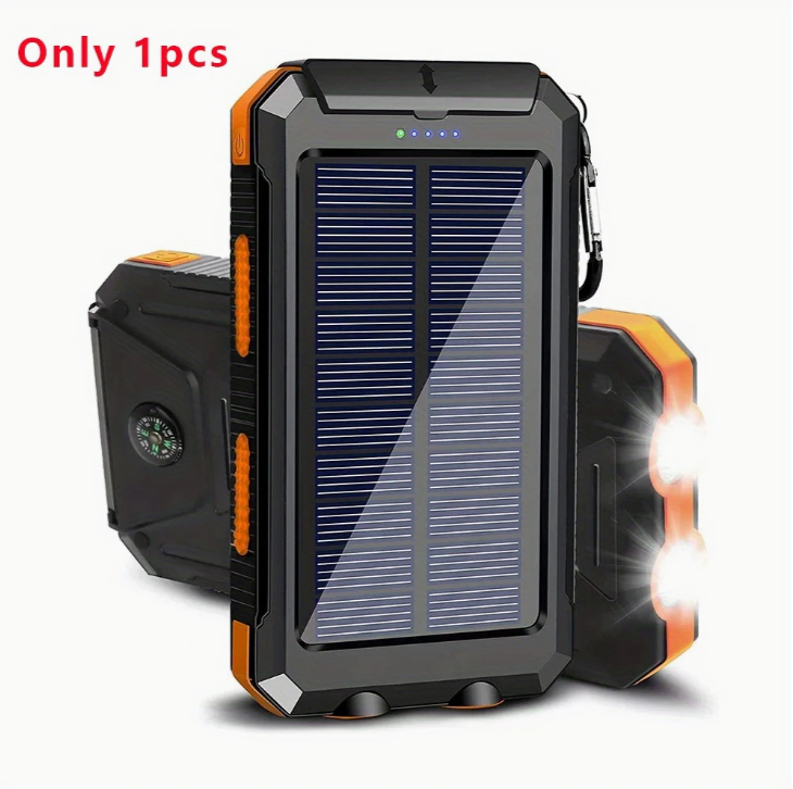 Portable 20,000mAh Solar Power Bank with Dual USB, Flashlights & Compass