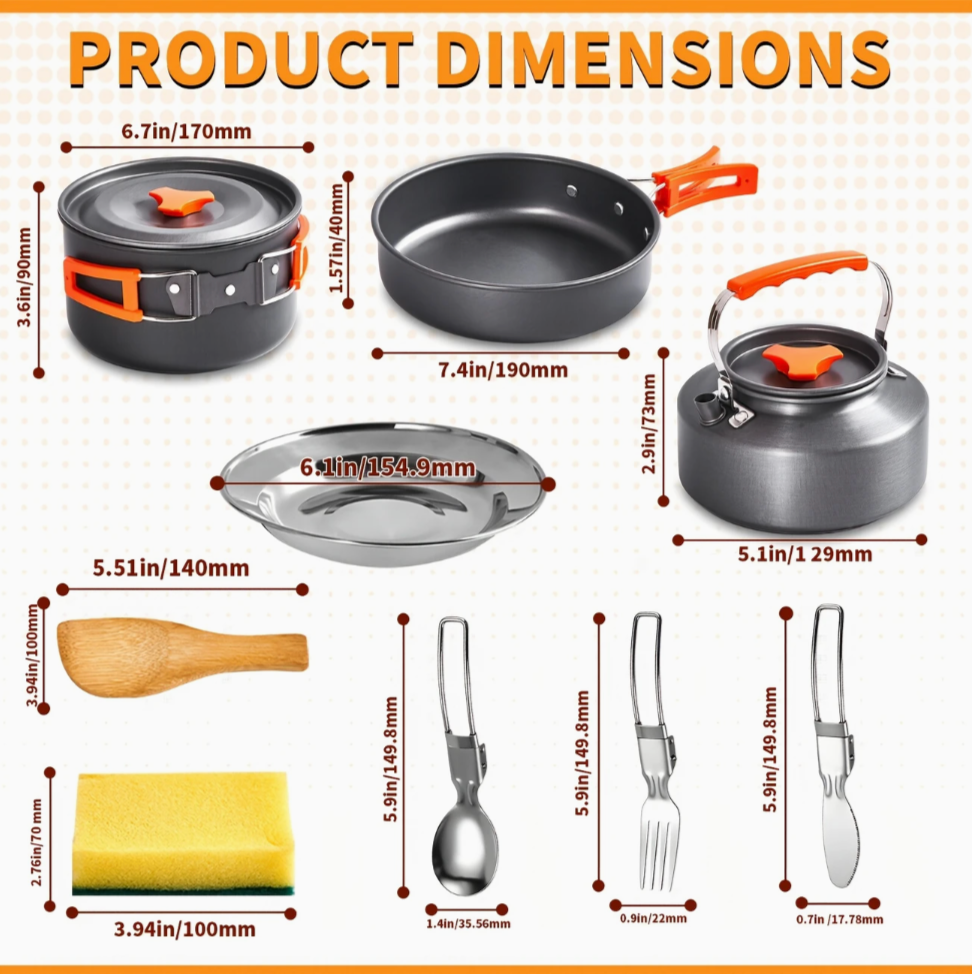 11-Piece Aluminum Camping Cookware Set