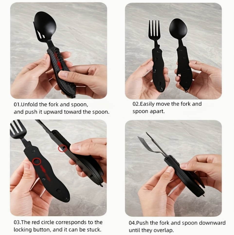 4-in-1 Stainless Steel Camping Utensil Set