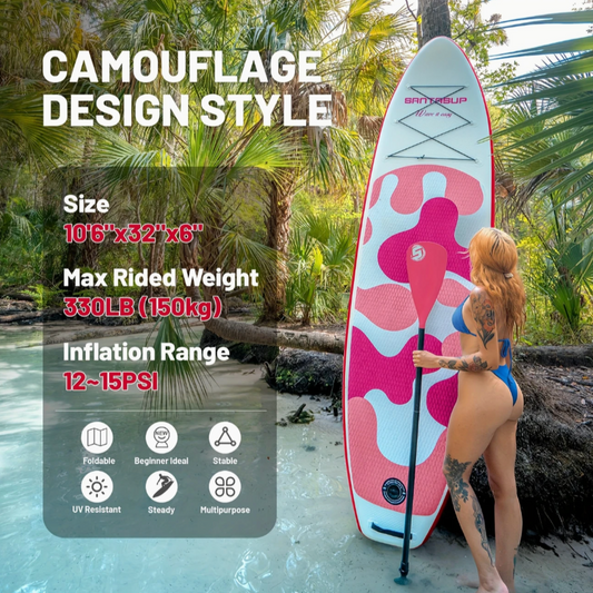 10' Inflatable Paddle Board – Pink Camouflage Edition