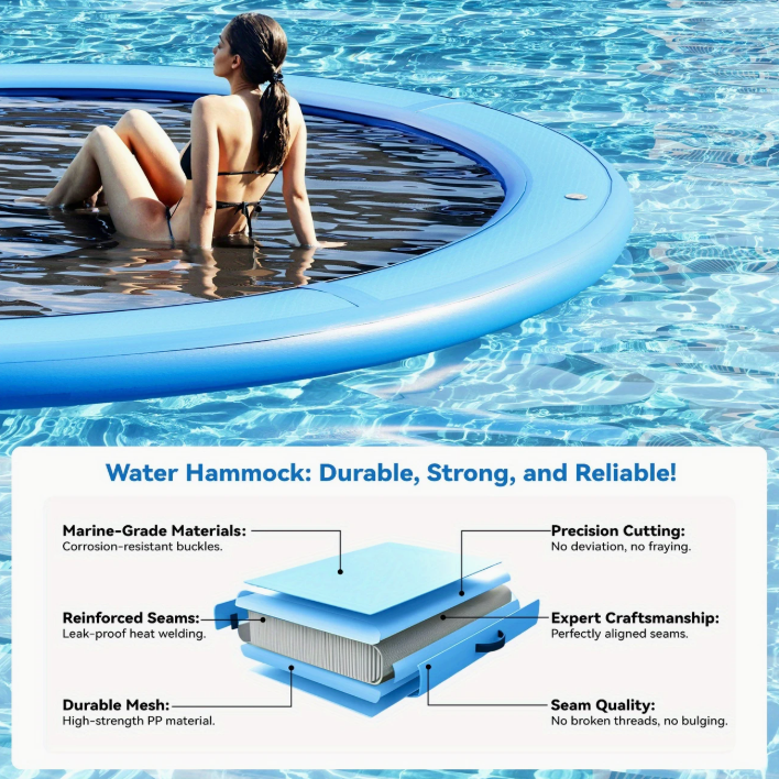 6' Round Inflatable Floating Dock with Mesh Hammock Center