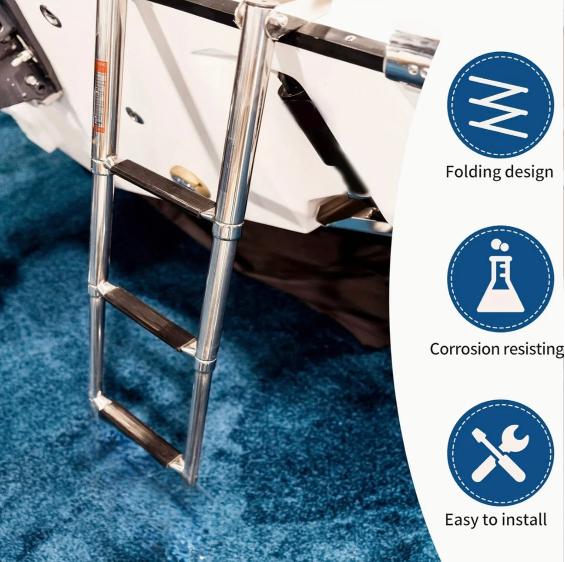 3-Step Telescoping Stainless Steel Boat Ladder