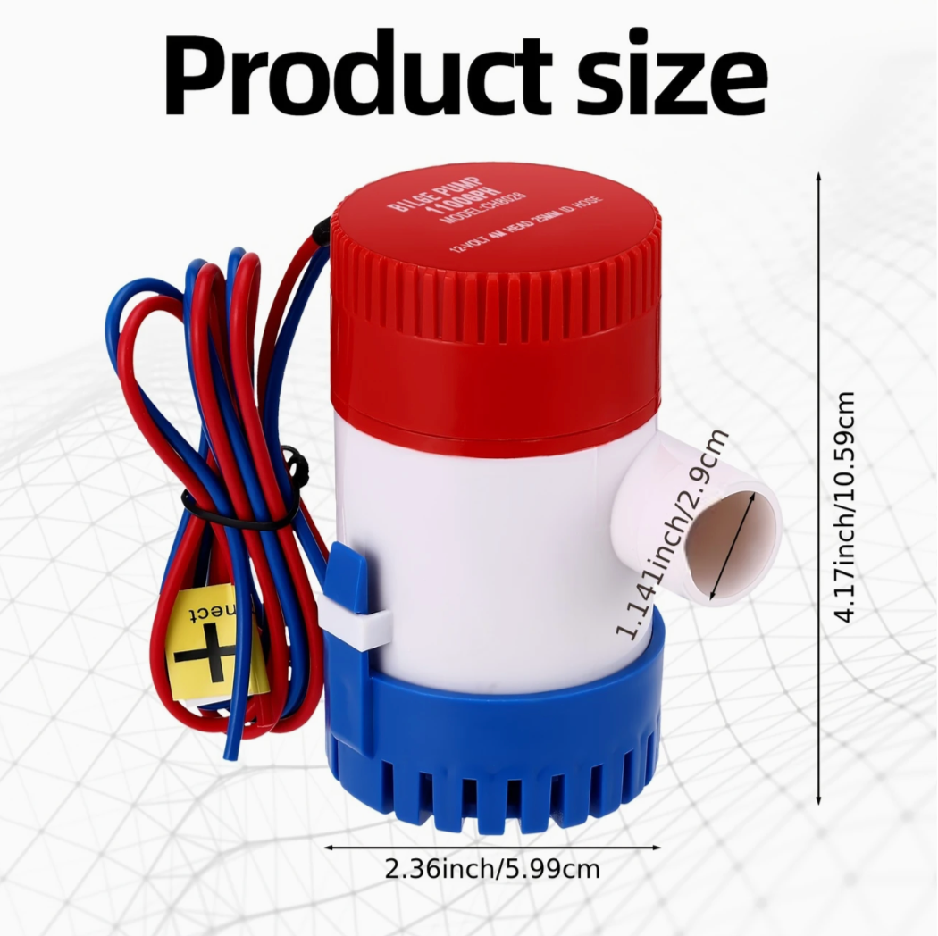 1100 GPH 12V Electric Submersible Bilge Pump Kit