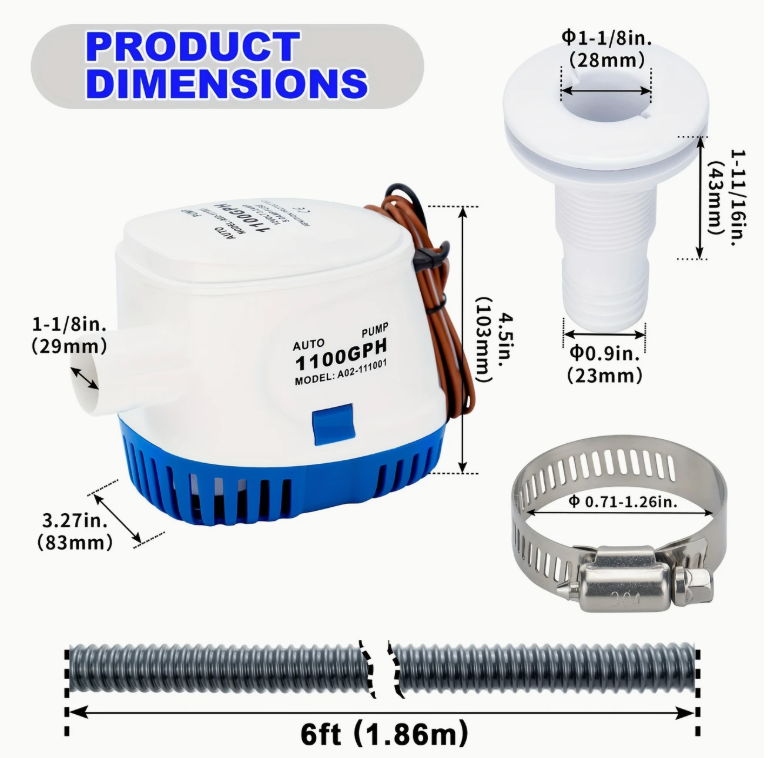 1100 GPH Automatic Bilge Pump Kit