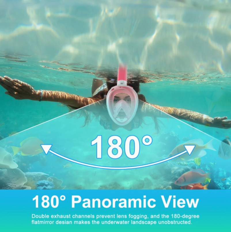 Full Face Snorkel Mask – 180° Panoramic View with Anti-Fog, Anti-Leak Design & Camera Mount