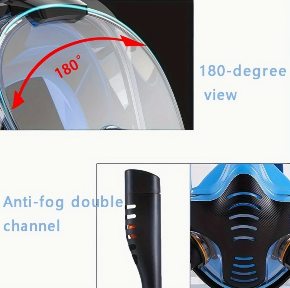 Full Face Snorkel Mask – 180° Panoramic HD View | Anti-Fog & Leak-Proof Design