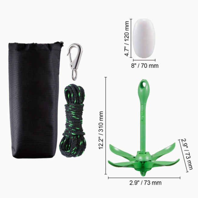 Folding Kayak Anchor Kit – 3.5 lb Anchor with 26 ft Rope & Storage Bag