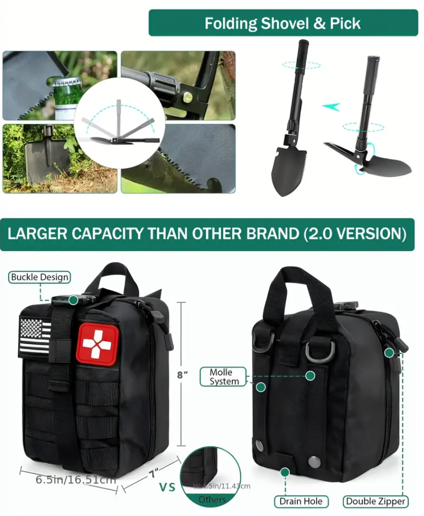 207-Piece Survival Gear Kit – Tactical Emergency Tools & First Aid in Rugged Molle Pouch