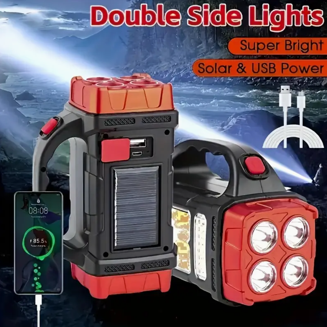 Multifunctional LED Solar Camping Light, Bright Portable Rechargeable Flashlight, Suitable For Outdoor Hiking Camping