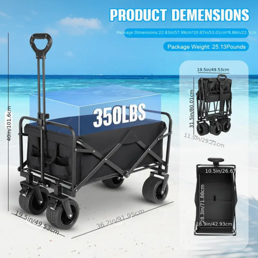 Collapsible Folding Wagon Cart, Large Capacity Outdoor Wagon Garden Cart with All-Terrain Wheels & Side Pockets, Heavy Duty Utility Cart