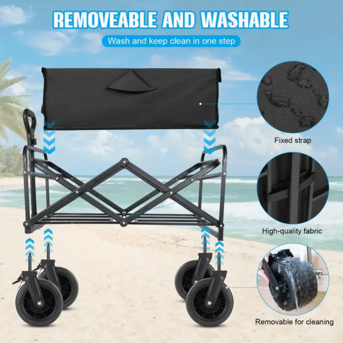 Collapsible Folding Wagon Cart, Large Capacity Outdoor Wagon Garden Cart with All-Terrain Wheels & Side Pockets, Heavy Duty Utility Cart