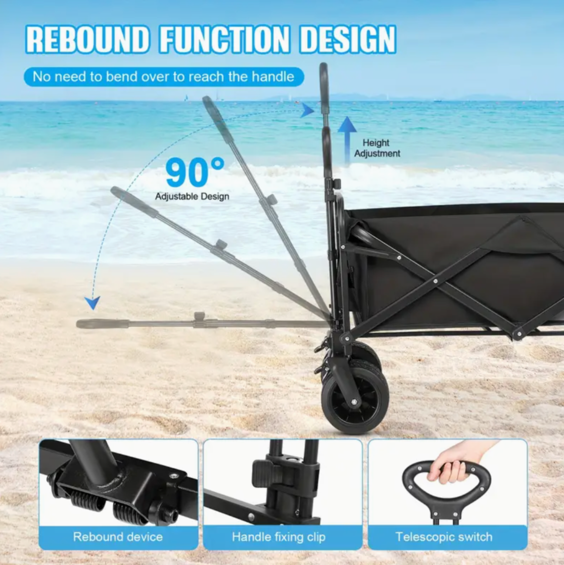 Collapsible Folding Wagon Cart, Large Capacity Outdoor Wagon Garden Cart with All-Terrain Wheels & Side Pockets, Heavy Duty Utility Cart