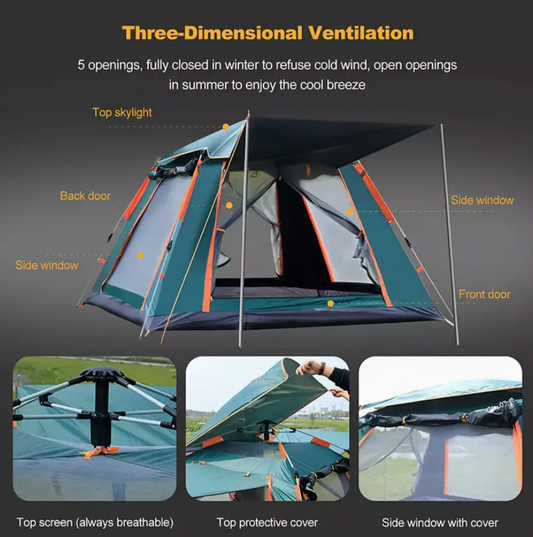 4-6 Person Family Automatic Instant Setup Camping Tent - All-Season Tent, Waterproof & Windproof
