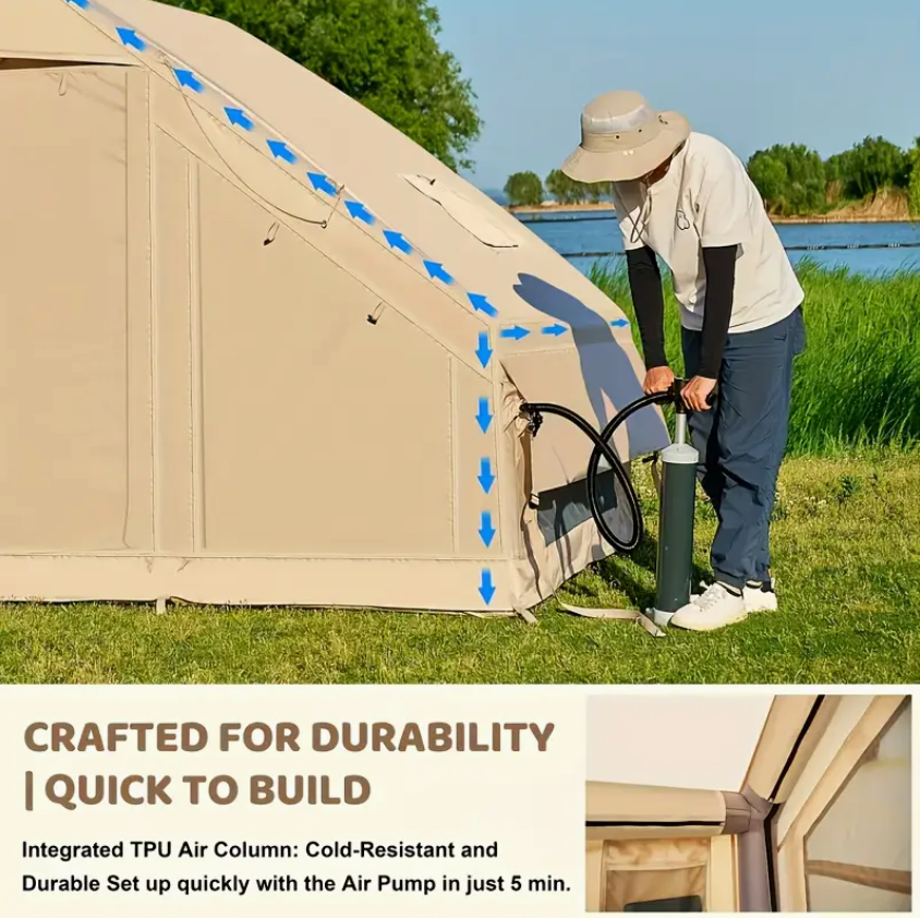 Inflatable Tent with Pump, Glamping Tents for 4-Person to 6-Person, Easy Setup 4 Season Waterproof Outdoor Tent