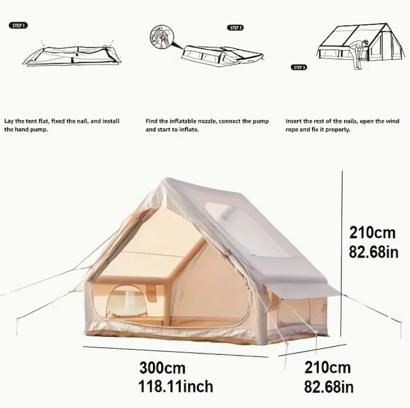 Inflatable Tent with Pump, Glamping Tents for 4-Person to 6-Person, Easy Setup 4 Season Waterproof Outdoor Tent